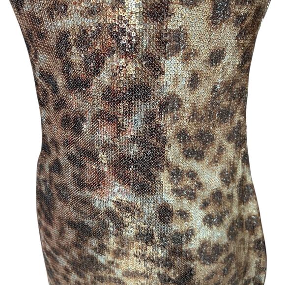 Cache Women's 8 Metallic Gold Sequin Cheetah Leopard Open Back Mini Sheath Dress - Picture 7 of 9